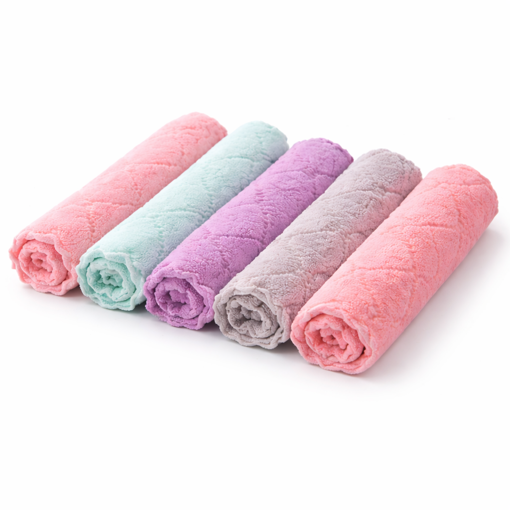5-Piece Double-Sided Coral Fleece Dish Cloth Set, Extra-Thick and Super-Absorbent Cleaning Towels for Kitchen, Dishes, Countertops and Everyday Use – Soft, Durable, Quick-Drying Microfiber Cloths for