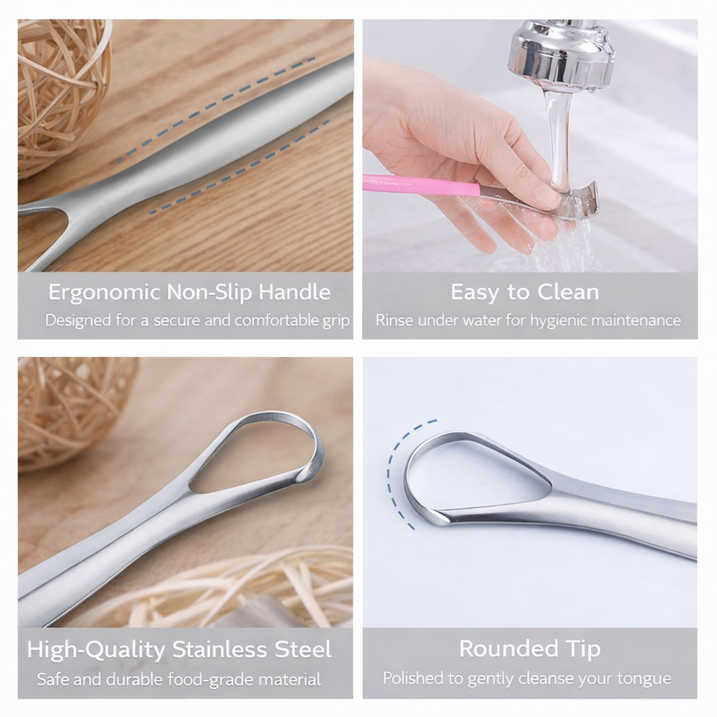 Premium 3-Piece Stainless Steel Tongue Cleaner Set with Ergonomic Designs and a Durable Storage Case, Ideal for Deep Oral Cleaning, Removing Odor-Causing Bacteria, Improving Breath Freshness, and Main