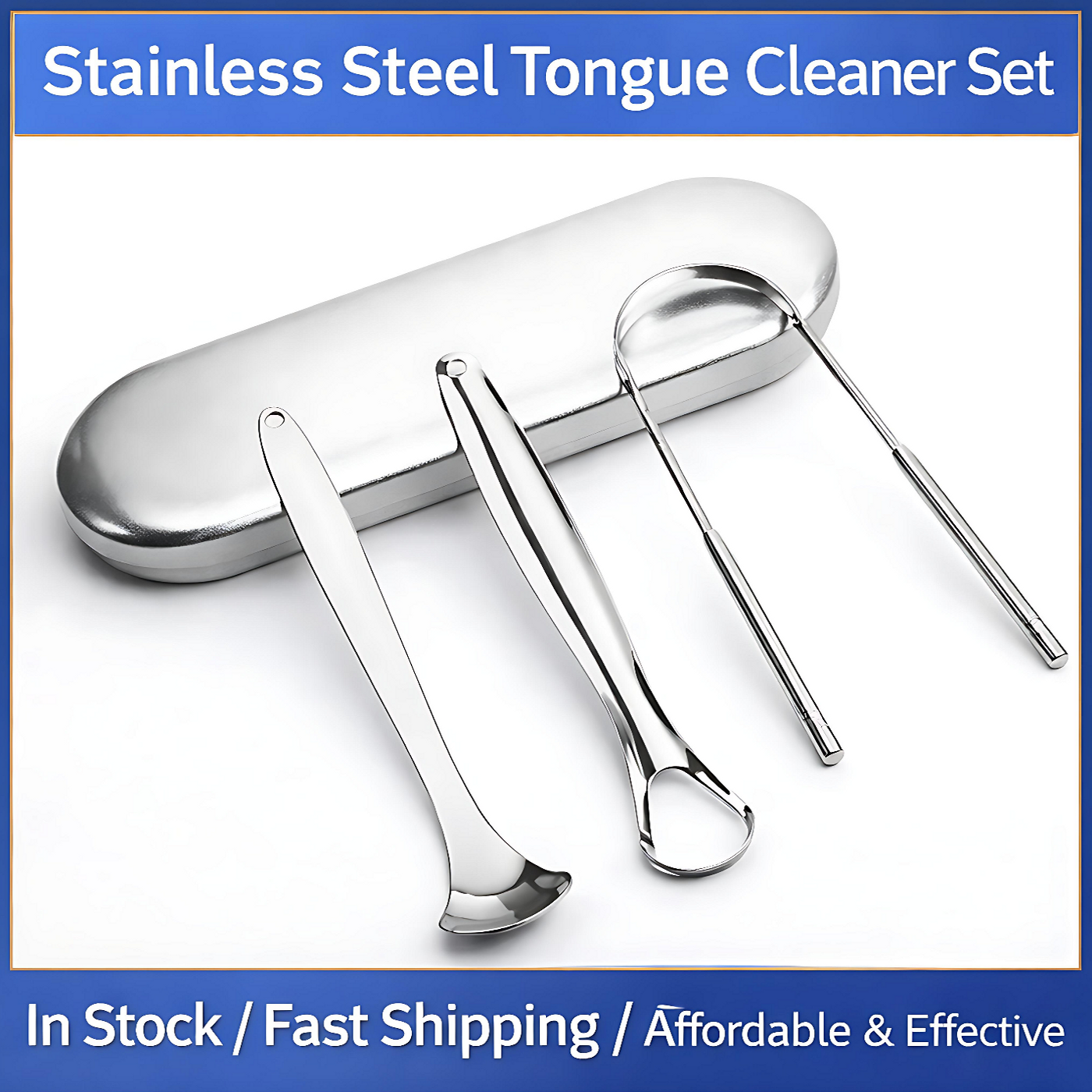 Premium 3-Piece Stainless Steel Tongue Cleaner Set with Ergonomic Designs and a Durable Storage Case, Ideal for Deep Oral Cleaning, Removing Odor-Causing Bacteria, Improving Breath Freshness, and Main