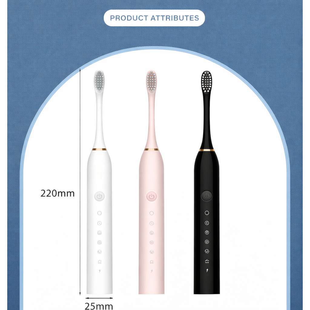 Rechargeable Sonic Electric Toothbrush X3 featuring 6 smart cleaning modes, ultra-soft bristles, long-lasting power, and 4 replacement brush heads for deep cleaning, plaque removal, and healthier gums