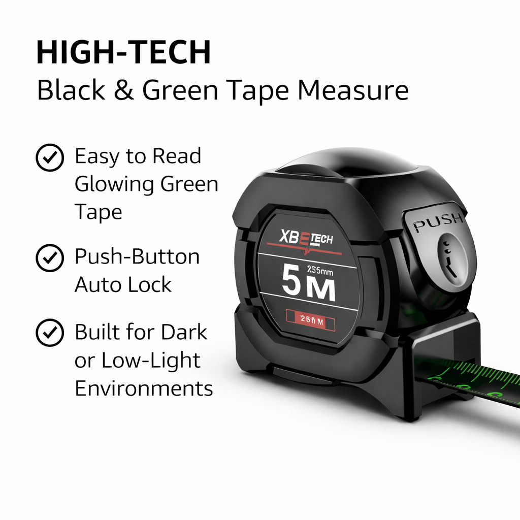 10M Self-Locking Fluorescent Steel Tape Measure – High Precision Laser-Etched Measuring Tool with Auto-Lock, Glow-in-the-Dark Markings, Durable Steel Blade, Smooth Retraction, and Heavy-Duty Shock-Res