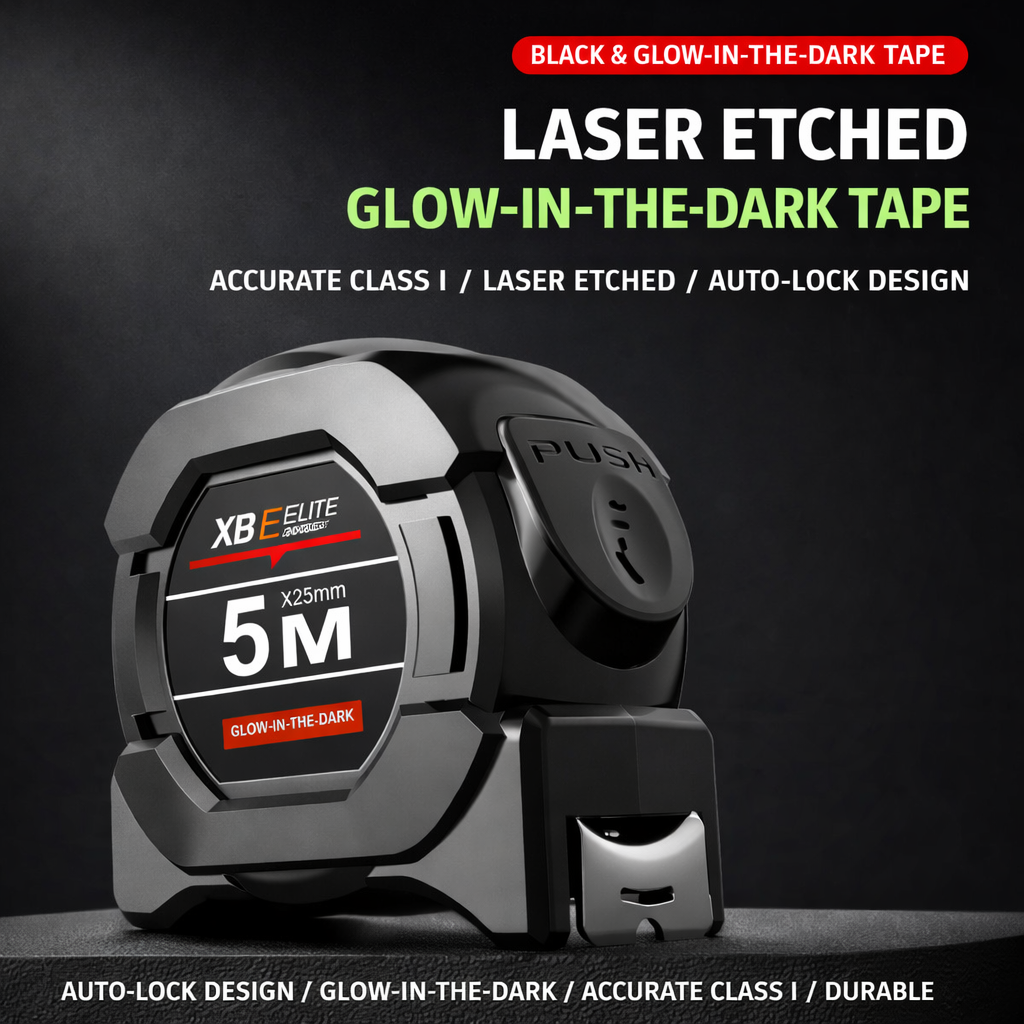 10M Self-Locking Fluorescent Steel Tape Measure – High Precision Laser-Etched Measuring Tool with Auto-Lock, Glow-in-the-Dark Markings, Durable Steel Blade, Smooth Retraction, and Heavy-Duty Shock-Res