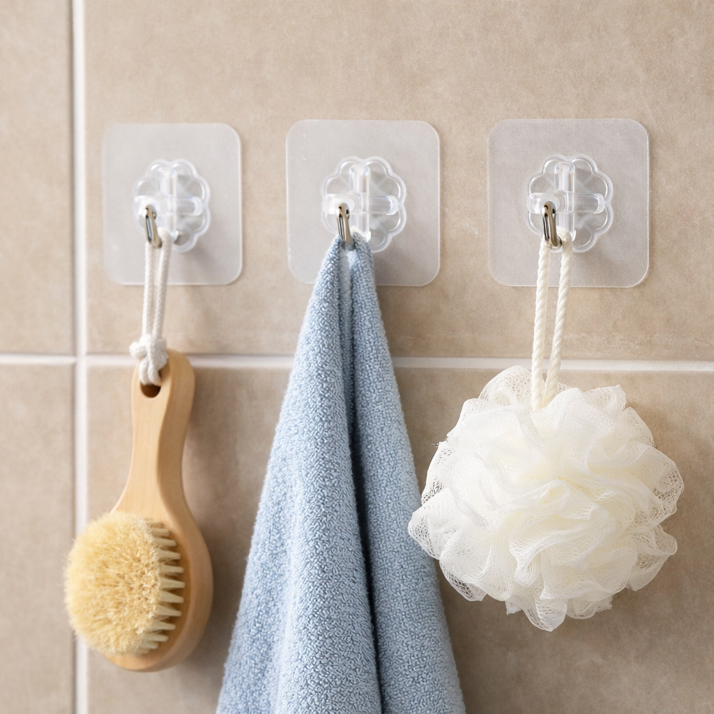 Strong Clear Adhesive Wall Hooks 30 Pack – Heavy Duty Waterproof Reusable Hooks for Kitchen & Bathroom Wall Hanging Hooks