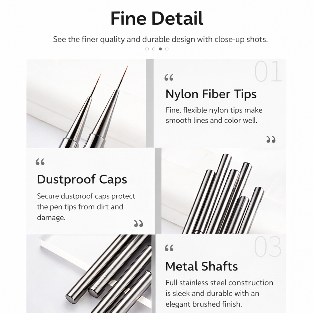 1 Piece Stainless Steel Nail Art Detail Brush—Ultra-Precision Fine Liner Pen for Detailed Nail Art, Gel Painting, Micro-Lines, Patterns & Salon-Quality Designs—Durable Handle