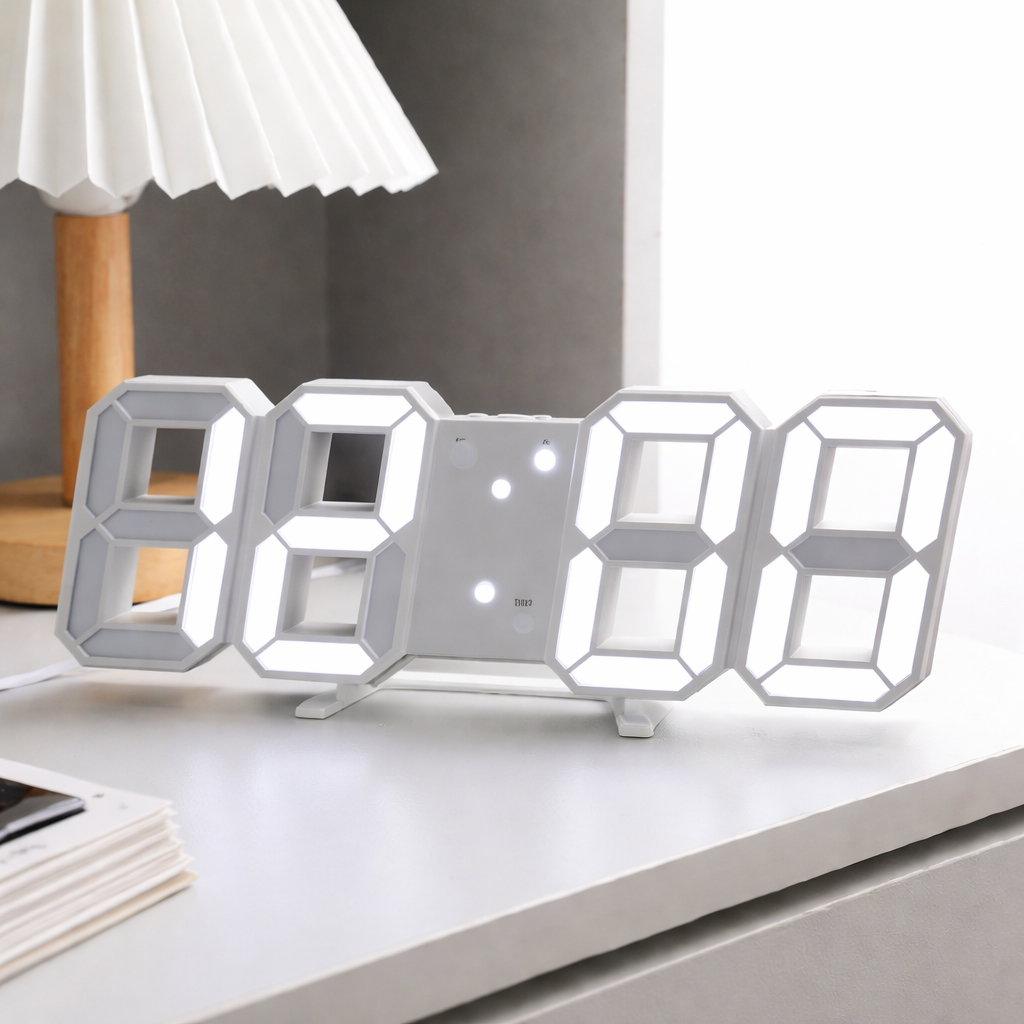 3D LED Digital Wall Clock with Bright Display – Modern Desk Clock with Alarm & Temperature