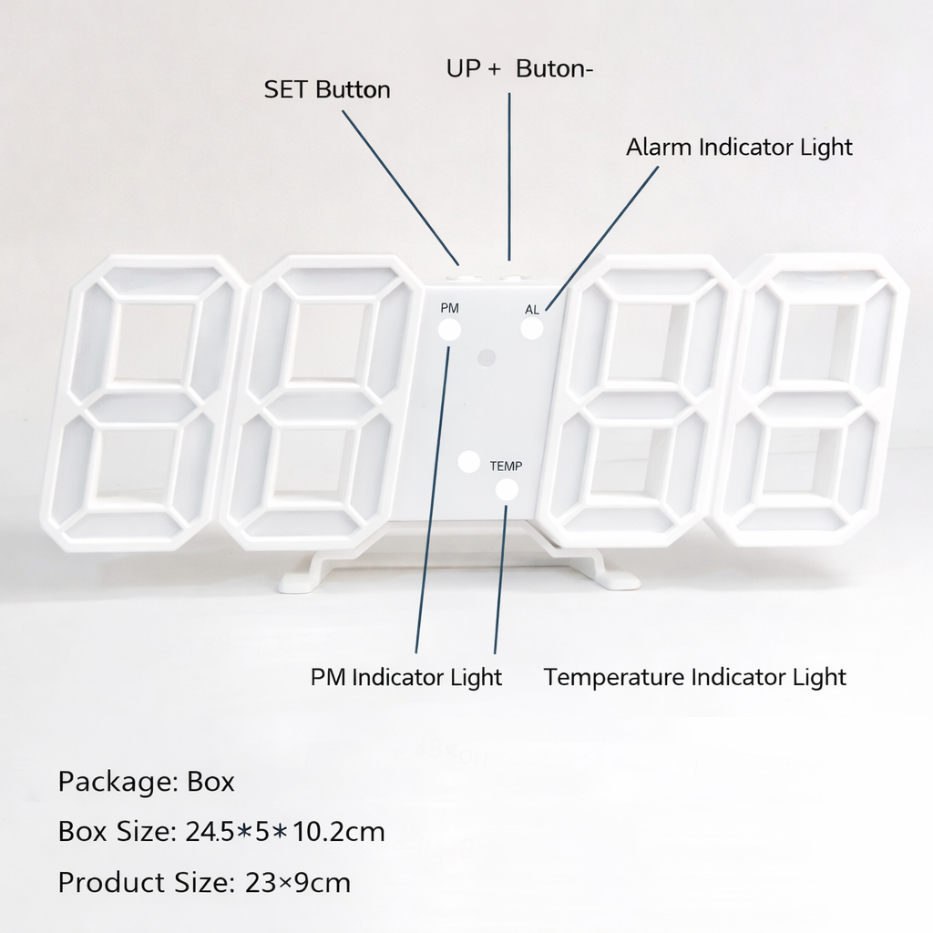 3D LED Digital Wall Clock with Bright Display – Modern Desk Clock with Alarm & Temperature