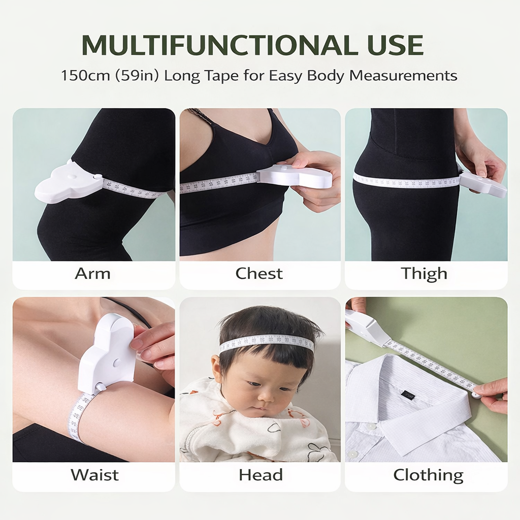 Automatic Waist Tape Measure with Auto-Retract Function - High-Precision Body Measuring Tool for Fitness, Weight Loss Tracking, Tailoring, Gym Progress, and Home Use - Simple One-Button Operation