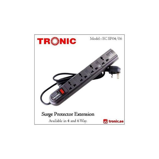Tronic Extension Cable Power Strip 4 Way Surge Protector