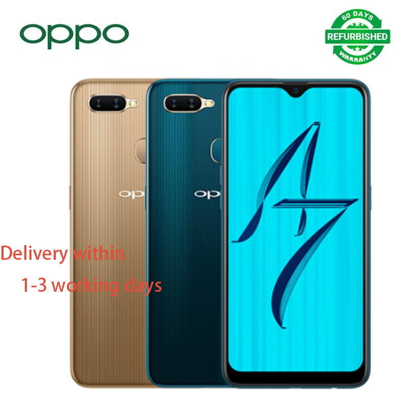 Refurbished  OPPO A7 A5s smart phone 64GB+4GB 6.2 inch fingerprint recognition, face recognition Front Camera16MP Rear Camera13MP+2MP 4230mAh 2G 3G 4G/LTE