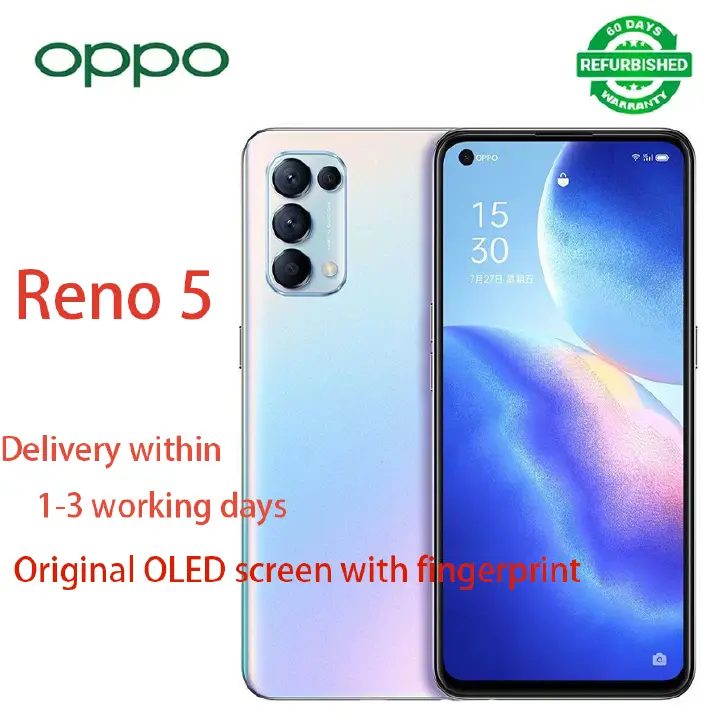 Refurbished Phone OPPO Reno5 Reno 5K 5g Smartphone 6.43" 4300mAh 8GB+128GB, 12GB+256GB Rear Camera: 64MP Front Camera: 32MP