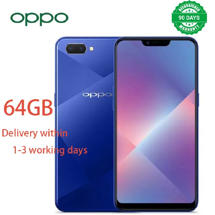 Refurbished oppo A5 /A3s Ram 4GB+Rom 64GB, Smartphone Android LTE Phone, 6.2 Inch Screen, Front 8mp, Rear 13mp + 2MP Camera, Face Unlock, 4230mah Battery, Octa Core Dual SIM Smartphone