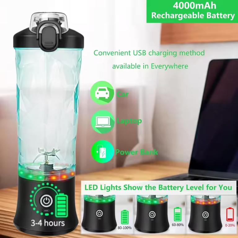 Portable Blender, Cordless, 18oz. Vessel, Personal Blender-for Shakes & Smoothies, BPA Free, Leakproof-Lid USB-C Rechargeable