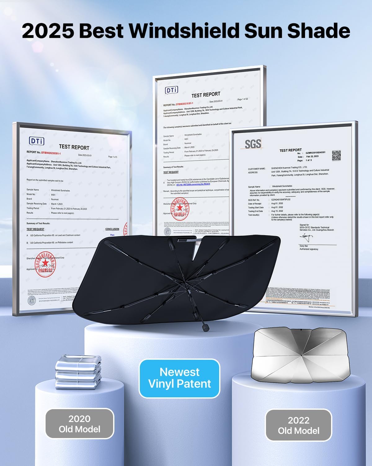 Windshield Sun Shade Umbrella - [Vinyl Coating Heat Shield] Protect Car from Sun Rays & Heat Damage Keep Cool and Protect Interior