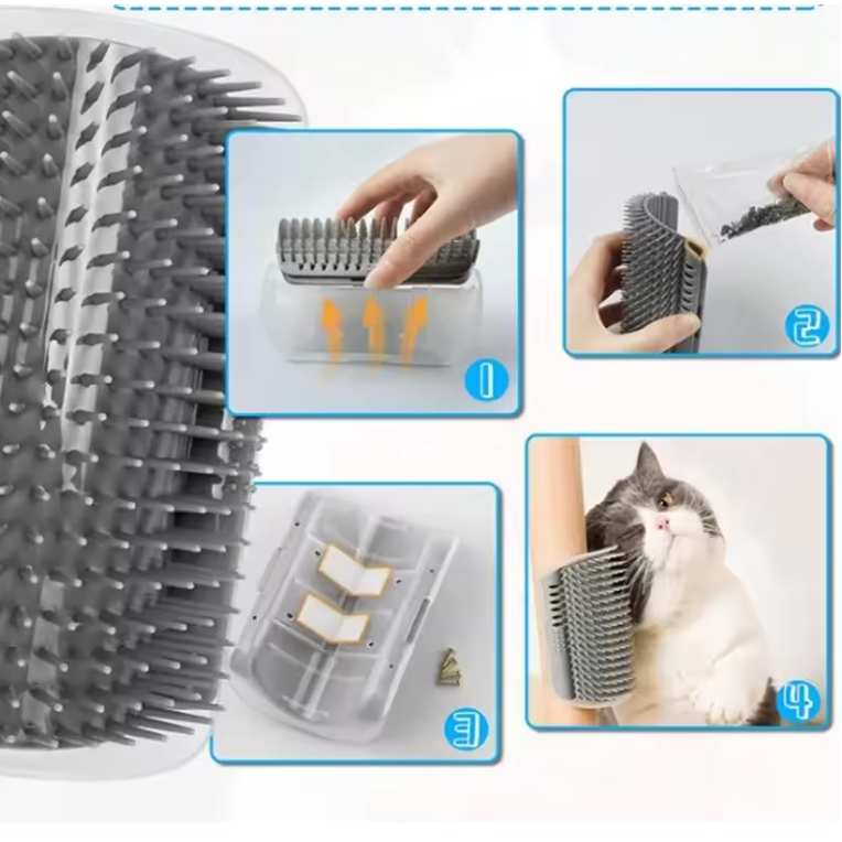 Cat Corner Brush Comb Massager for Cat Arch Plastic Scratcher Remove Hair Comb Grooming with Catnip Cat Self Cleaning Cat Supply