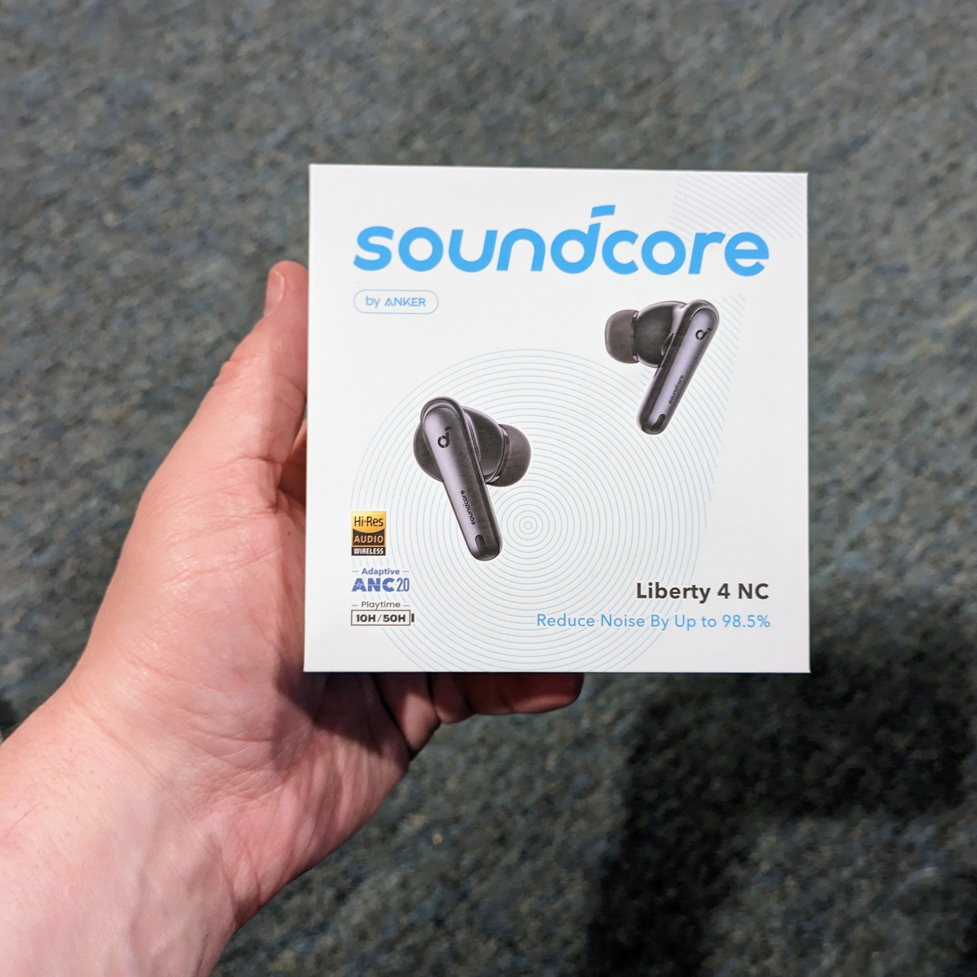 Anker Soundcore Liberty 4 NC True-Wireless Noise Cancelling Earbuds with IPX4 water-resistance against spills and rain & 10 hours playtime.