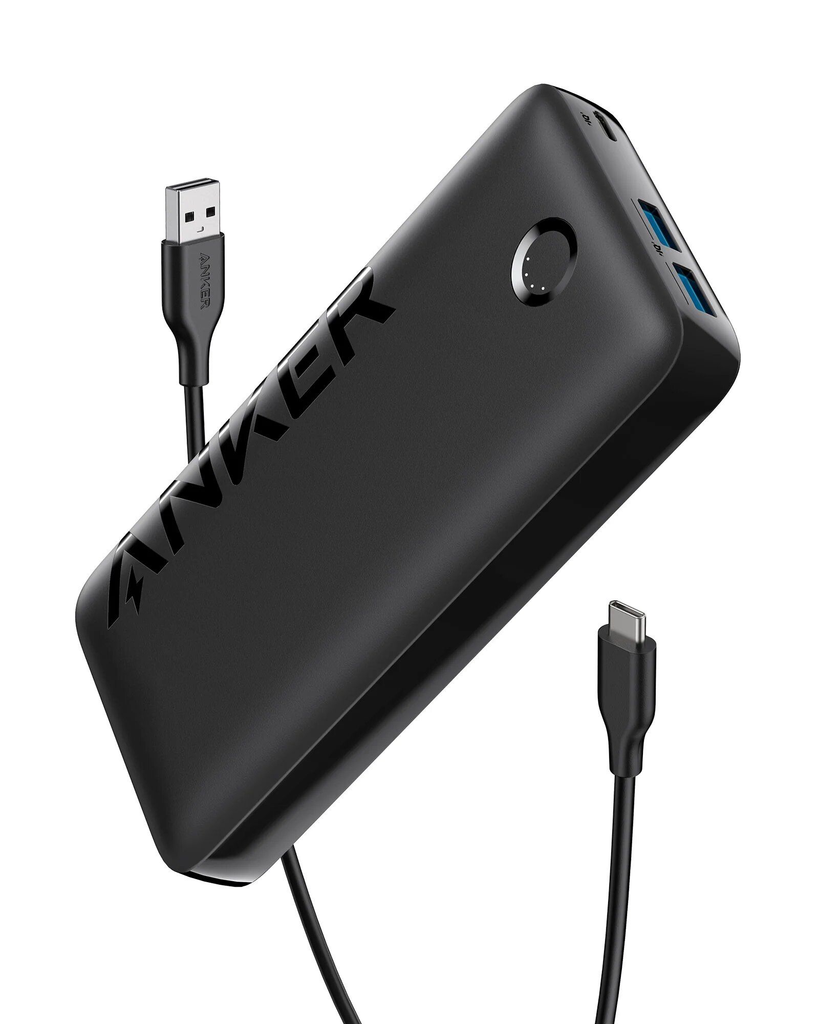 Anker 335 Power Bank, 20,000mAh Portable Charger with 20W Max Output, Wide Capability, Trickle Charging Mode & USB-C Fast Charging - Black.