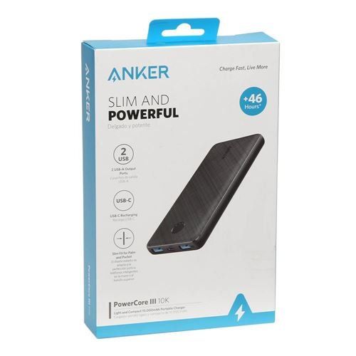 Anker PowerCore III 10K with 10,000mAh, Slim Fit for Palm and Pocket, Faster Charging, USB-C Recharging & Slim Size - Black