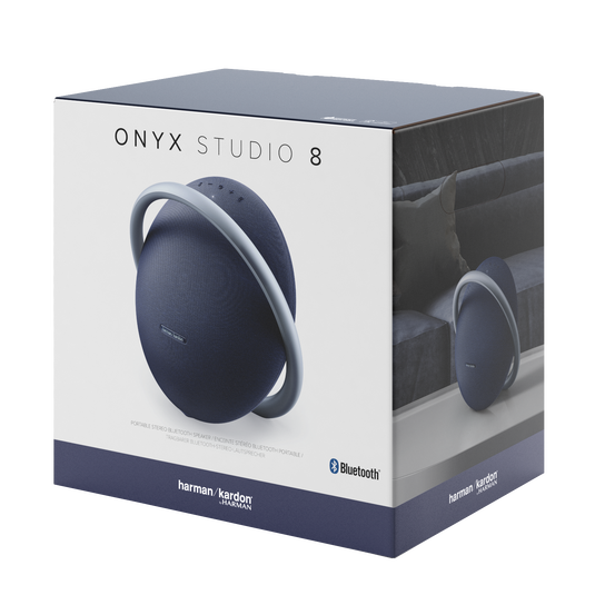 Harman Kardon Onyx Studio 8 Portable Stereo Bluetooth Speaker with Boost Stereo Sound, Crystal Clear Calls & Eco-friendly Materials - Blue