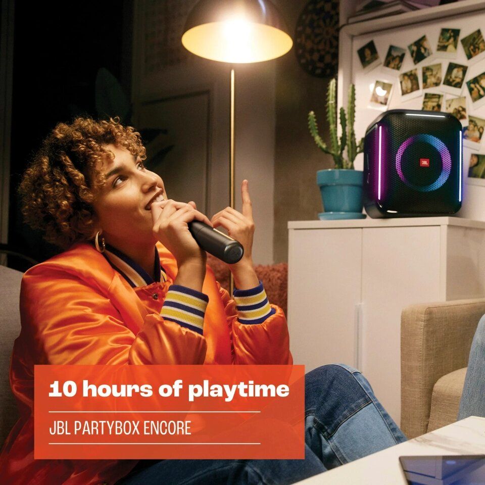 JBL PartyBox Encore With Digital Wireless Mic - Portable Party Speaker With Splashproof, Rechargable battery & 100watts Output - Black