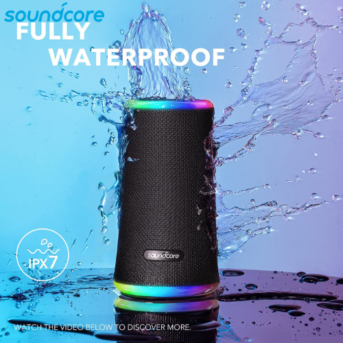 Anker Soundcore Flare 2 Portable Bluetooth Speaker with 12-Hour Playtime, IPX7 Waterproof Protection and 360° Sound for Backyard - Black