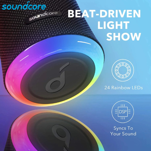 Anker Soundcore Flare 2 Portable Bluetooth Speaker with 12-Hour Playtime, IPX7 Waterproof Protection and 360° Sound for Backyard - Black