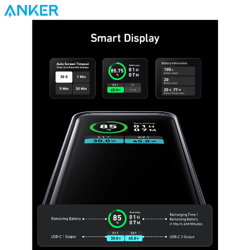 Anker Prime 12,000mAh Power Bank with 130W High-Speed Charging, 65W Input, Pocket-Sized Power, High-Speed Recharge and Intelligents Display