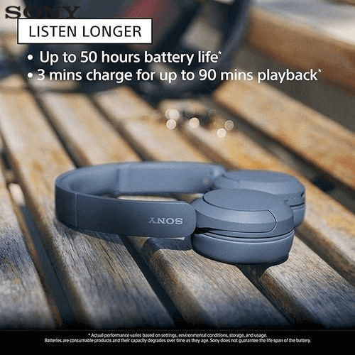 Sony WH-CH520 Wireless Headphones Bluetooth On-Ear Headset with Microphone with Up to 50-hour battery life and quick charging