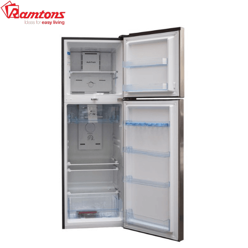 Ramtons RF/317 243 Liters Double Door No Frost Fridge with plenty of room to store all your groceries and drinks & Glass shelves - Silver