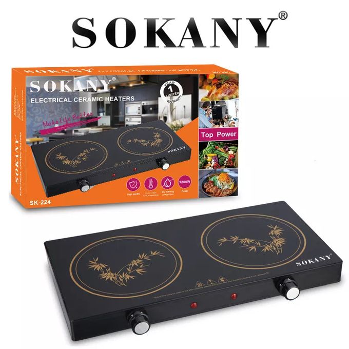 Sokany Double Induction Cooker - Exquisite finish, Stain-resistant, Uniform Healing Better Black Porcelain Enamel Grill,High Temperature Resistant, Auto Ignition with piezo