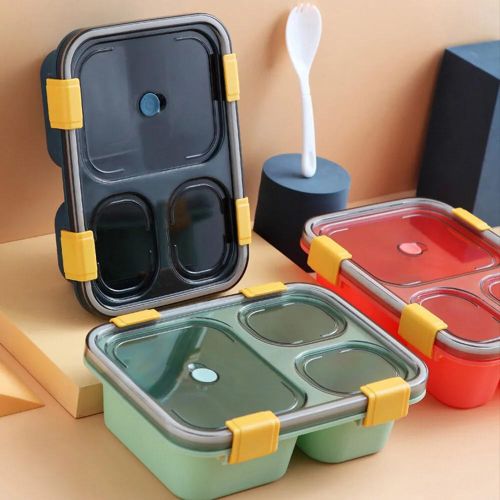 1 LEAKPROOF 3-PARTITION LUNCH BOX - For A 3 Course Meal  Holds a lot of food Very tight and intact lid cover which avoids spillage Can carry foods with stew and soup without spilling, pouring or leaki