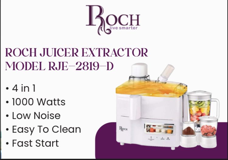 4 IN 1 ROCH JUICER EXTRACTOR - With Juicer, Blender, Chopper and Grinder , Low Noise, 1000 Watts .