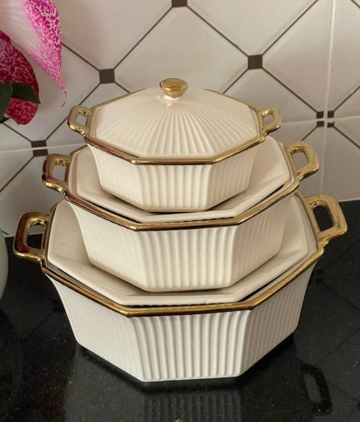 3 PCS SET OF INSULATED CERAMIC SOUP POT - Keeps food hot and fresh up to 6 Hours, Double wall strong and insulated.