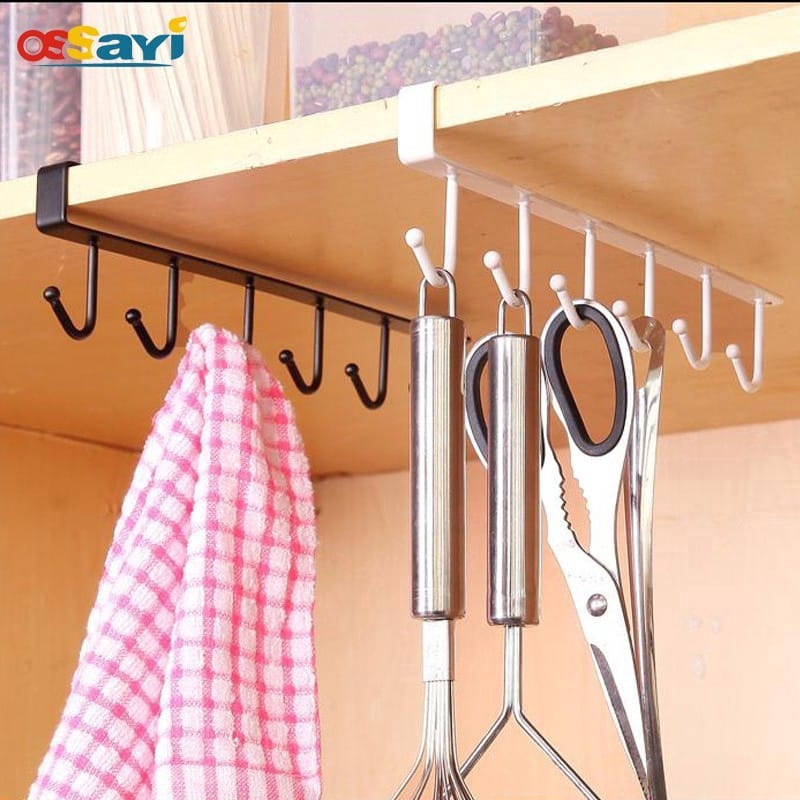 6 slot metallic Under The Shelf (multi~purpose) Hooks Cabinet Towel/Utensils Holder Storage Hook - Anti-rust, Durable and practical, Multipurpose use, Kitchen Convenience .