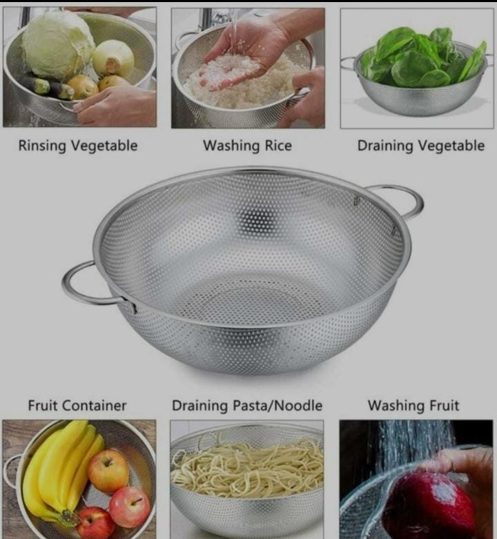 High Quality Stainless Steel Rice Drainer /Pasta Flour Sifter Chips Basket Sieve Colander - High-quality stainless steel material, stretched in one piece, not easy to rust, strong and durable.