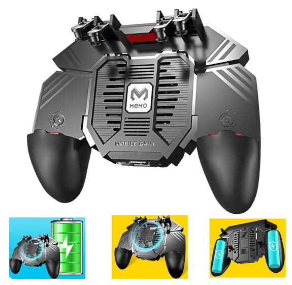 1PC AK77 Pubg Mobile Game Controller 6 Fingers with Fan Pubg Trigger Gamepad Joystick for Android Ios Game Pad Movil with Battery