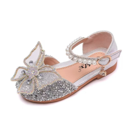 1Pair Summer Girls Sandals Fashion Sequins Rhinestone Bow Girls Princess Shoes Baby Girl Shoes Flat Heel Sandals