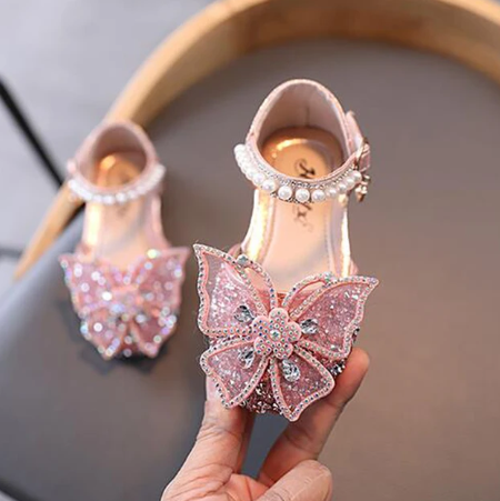 1Pair Summer Girls Sandals Fashion Sequins Rhinestone Bow Girls Princess Shoes Baby Girl Shoes Flat Heel Sandals