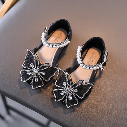 1Pair Summer Girls Sandals Fashion Sequins Rhinestone Bow Girls Princess Shoes Baby Girl Shoes Flat Heel Sandals