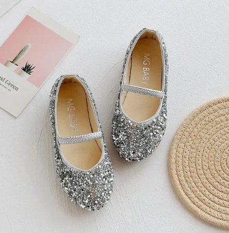 1Pair Girls Dress Shoes Beauty Pointed Toe Teen Girl Leather Shoes Bling Princess Wedding Shoes