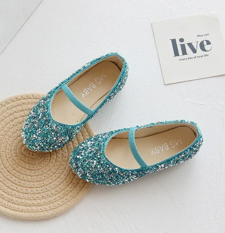 1Pair Girls Dress Shoes Beauty Pointed Toe Teen Girl Leather Shoes Bling Princess Wedding Shoes