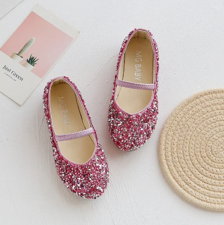 1Pair Girls Dress Shoes Beauty Pointed Toe Teen Girl Leather Shoes Bling Princess Wedding Shoes