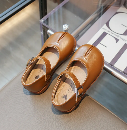 1Pair New Children Leather Shoes for Girls Shoes Kids Soft Bottom Anti-skid Outside Walking Shoes Split Toe Prom Party Footwear