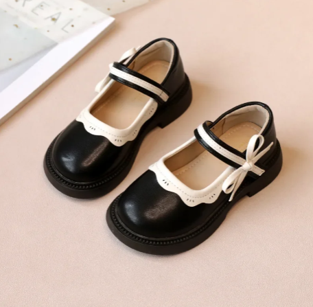 1Pair Fashion Girl School Shoes Patchwork Kid Princess Shoes for Children Shallow Toddler Ruffled Edge Leather Shoes