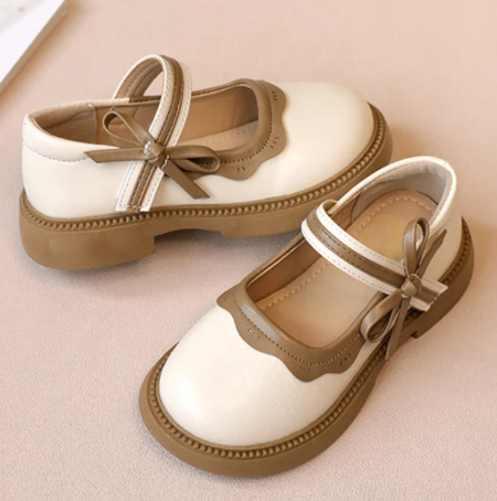 1Pair Fashion Girl School Shoes Patchwork Kid Princess Shoes for Children Shallow Toddler Ruffled Edge Leather Shoes