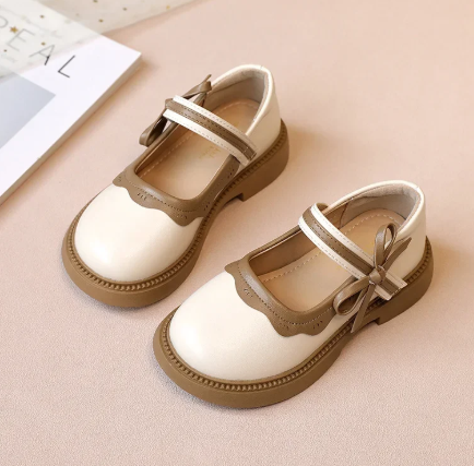 1Pair Fashion Girl School Shoes Patchwork Kid Princess Shoes for Children Shallow Toddler Ruffled Edge Leather Shoes