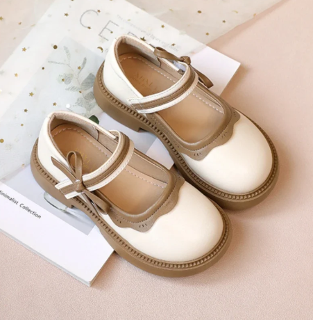 1Pair Fashion Girl School Shoes Patchwork Kid Princess Shoes for Children Shallow Toddler Ruffled Edge Leather Shoes