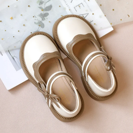 1Pair Fashion Girl School Shoes Patchwork Kid Princess Shoes for Children Shallow Toddler Ruffled Edge Leather Shoes