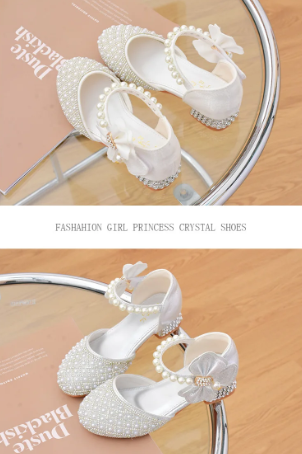 1Pair Rhinestones Princess Girls Party Shoes Children Shiny Crystal Bow High Heels Girls Sandals
