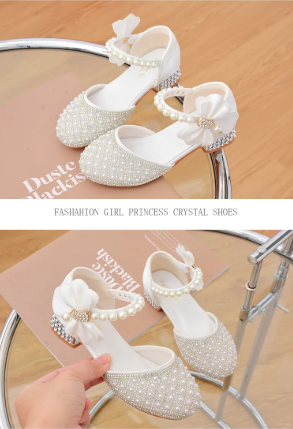 1Pair Rhinestones Princess Girls Party Shoes Children Shiny Crystal Bow High Heels Girls Sandals