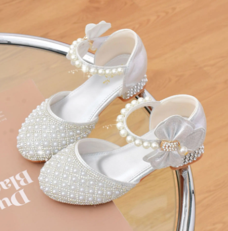 1Pair Rhinestones Princess Girls Party Shoes Children Shiny Crystal Bow High Heels Girls Sandals